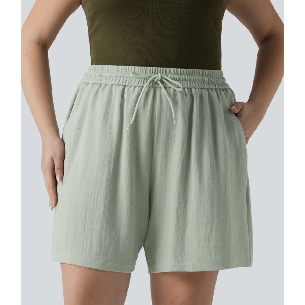 Halara Sage Green High Waisted Drawstring Shorts Plus Size 1X Viscose Blend